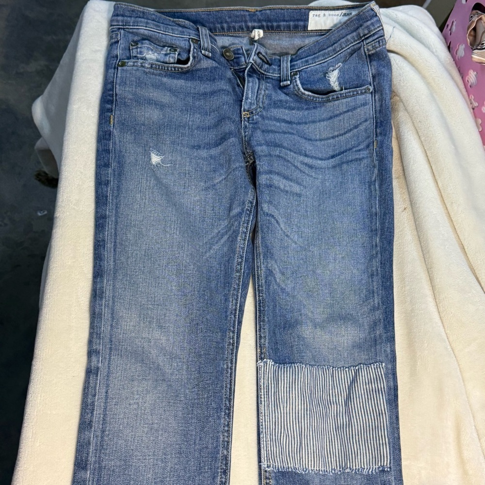 rag & bone Blue Distressed Boyfriend Jeans